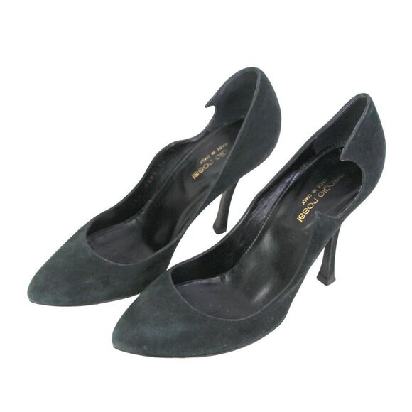 Sergio Rossi BLACK REAL LEATHER SUEDE HIGH HEEL POINTED CLASSIC PUMP SHOES Sz 37 - Picture 3 of 11